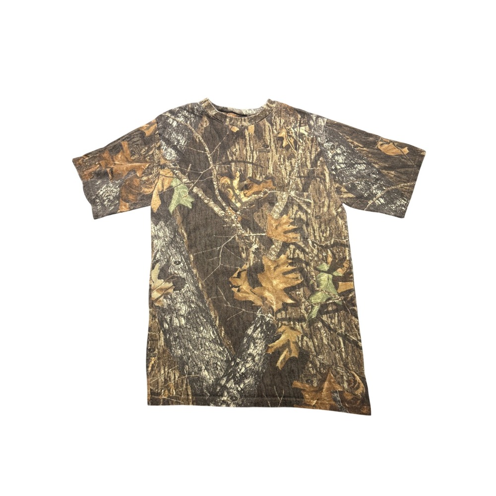 Vintage Jerzees Mens Camo Pocket T-Shirt Brown Green Forest Hunting Size M